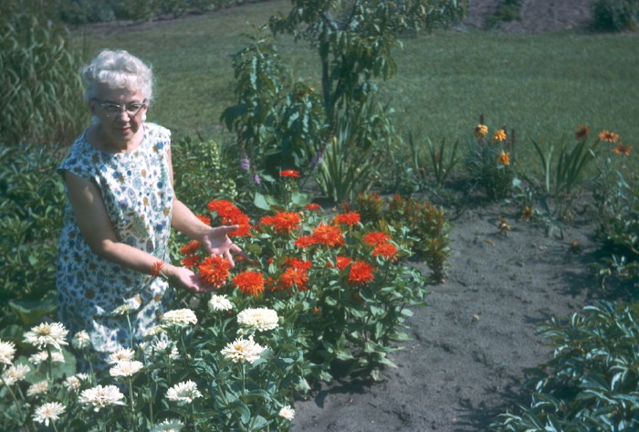 Cora in her garden
